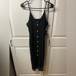 Express Black Ribbed Sleeveless Slip Midi Dress, Large